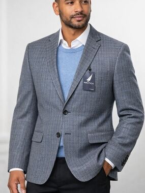 Nautica Men’s 100% Wool Houndstooth Blazer – Size 38R – New With Tags
